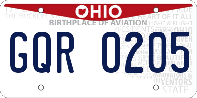 OH license plate GQR0205