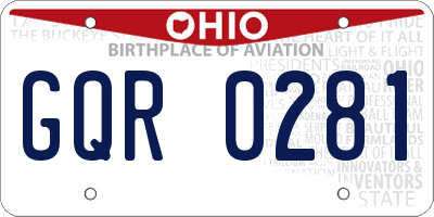 OH license plate GQR0281