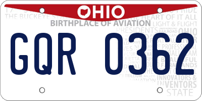 OH license plate GQR0362