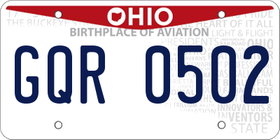 OH license plate GQR0502
