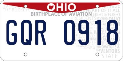OH license plate GQR0918
