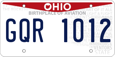 OH license plate GQR1012