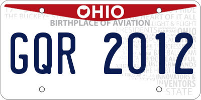 OH license plate GQR2012