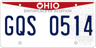 OH license plate GQS0514
