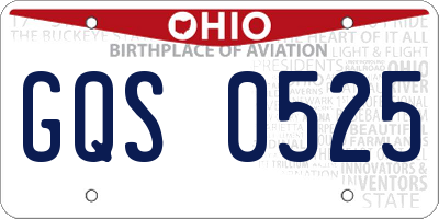 OH license plate GQS0525