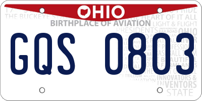 OH license plate GQS0803