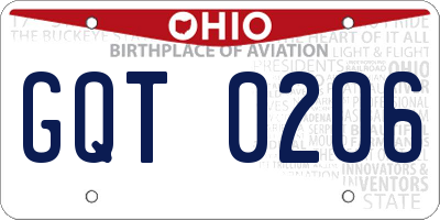 OH license plate GQT0206