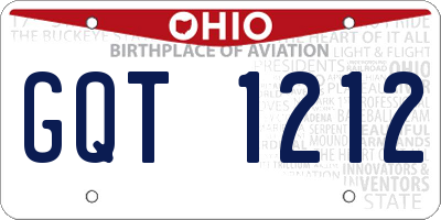 OH license plate GQT1212