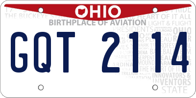 OH license plate GQT2114