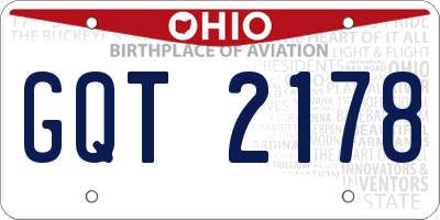 OH license plate GQT2178