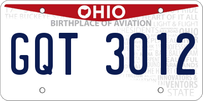 OH license plate GQT3012
