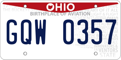 OH license plate GQW0357