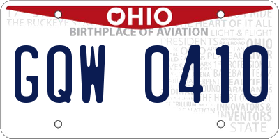 OH license plate GQW0410