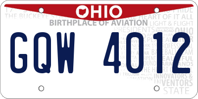 OH license plate GQW4012