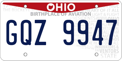 OH license plate GQZ9947