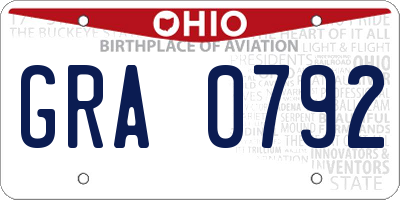 OH license plate GRA0792