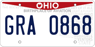 OH license plate GRA0868