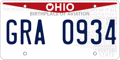 OH license plate GRA0934
