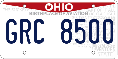 OH license plate GRC8500