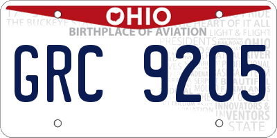 OH license plate GRC9205