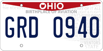 OH license plate GRD0940