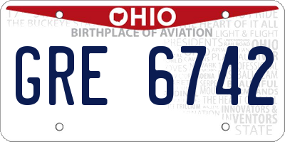 OH license plate GRE6742
