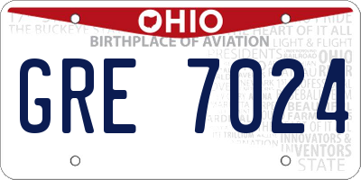 OH license plate GRE7024