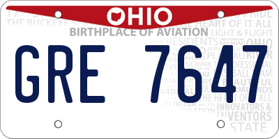 OH license plate GRE7647
