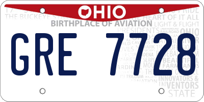 OH license plate GRE7728