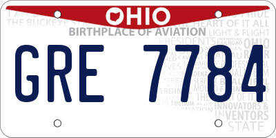 OH license plate GRE7784