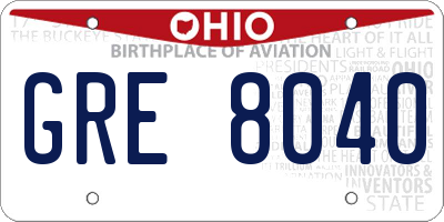 OH license plate GRE8040