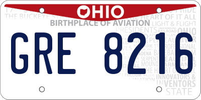 OH license plate GRE8216