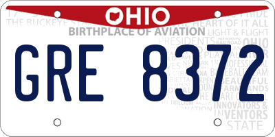 OH license plate GRE8372