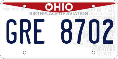 OH license plate GRE8702