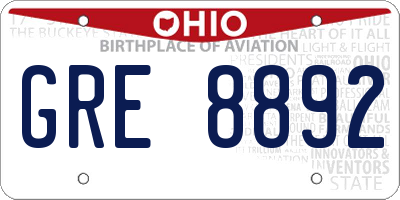 OH license plate GRE8892