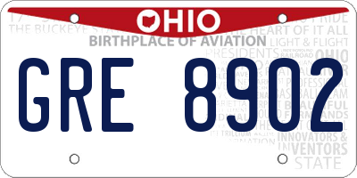 OH license plate GRE8902