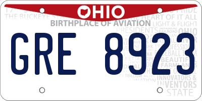 OH license plate GRE8923