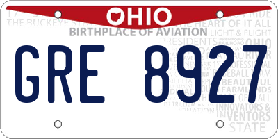 OH license plate GRE8927