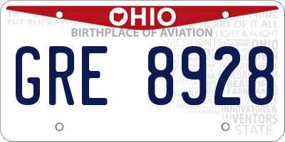 OH license plate GRE8928