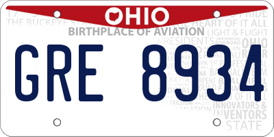 OH license plate GRE8934