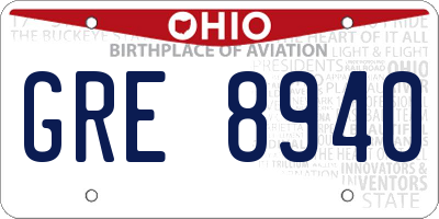 OH license plate GRE8940