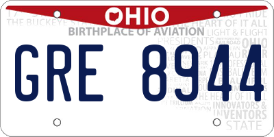 OH license plate GRE8944