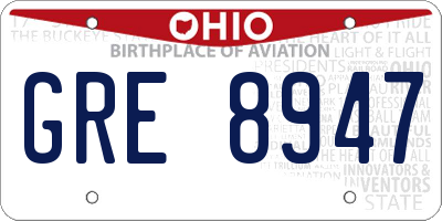 OH license plate GRE8947