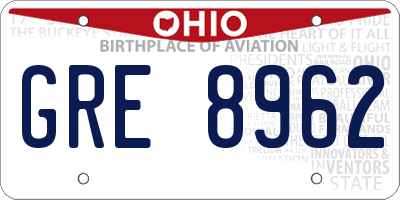 OH license plate GRE8962