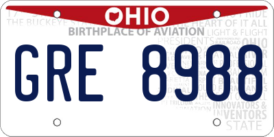 OH license plate GRE8988