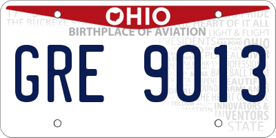 OH license plate GRE9013