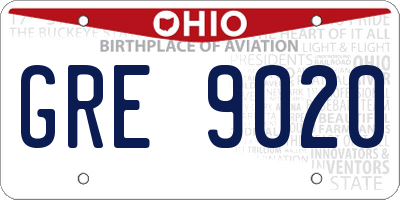 OH license plate GRE9020