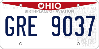 OH license plate GRE9037