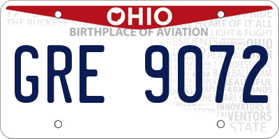 OH license plate GRE9072