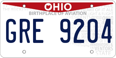 OH license plate GRE9204